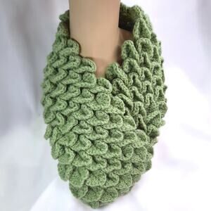 Handmade Dragon Scale Cowl Olive Green Mermaid Crochet Scarf Crocodile Stitch